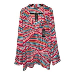 Boohoo Vibrant Striped Blouse with Coordinating Headscarf